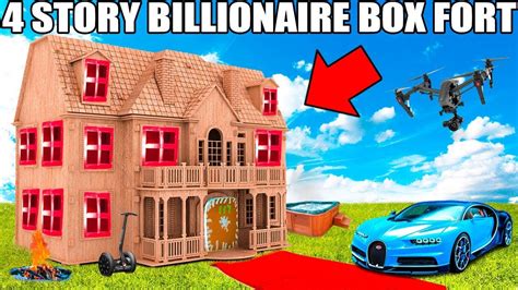 4 Story Billionaire Box Fort Challenge 📦💰 Movie Theatre Drone