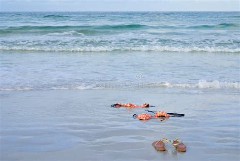 Skinny Dipping Orange Bikini On Beach Stock Image Image Of Shadow