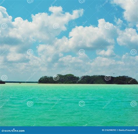 Beautiful Tropical Landscape With Emerald Green Water And Island Stock