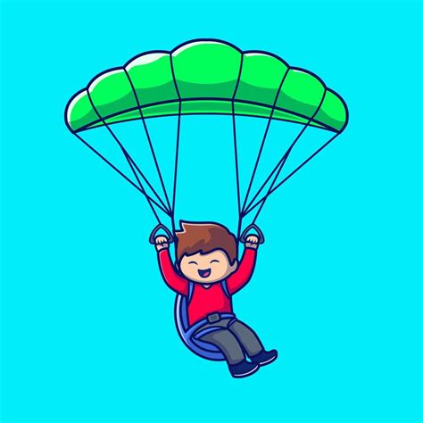Cute People Playing Paragliding Cartoon Vector Icon Illustration