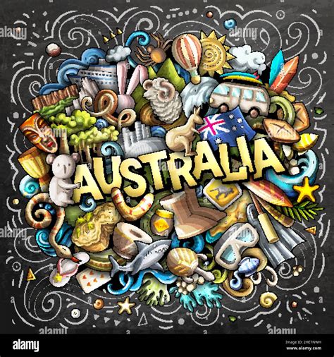 Australia Chalk Board Cartoon Doodle Illustration Funny Australian