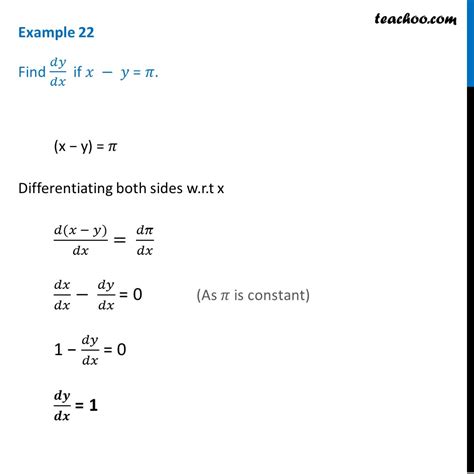 Example 22 Find Dydx If X Y Pi Chapter 5 Ncert Finding Deri