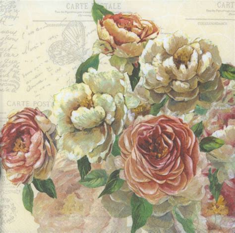 Decoupage Paper Napkins Of Roses And Postcards