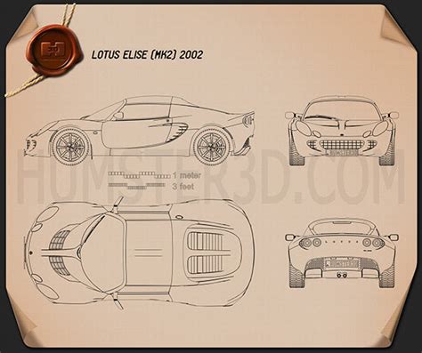 Lotus Elise 2002 Blueprint Hum3d