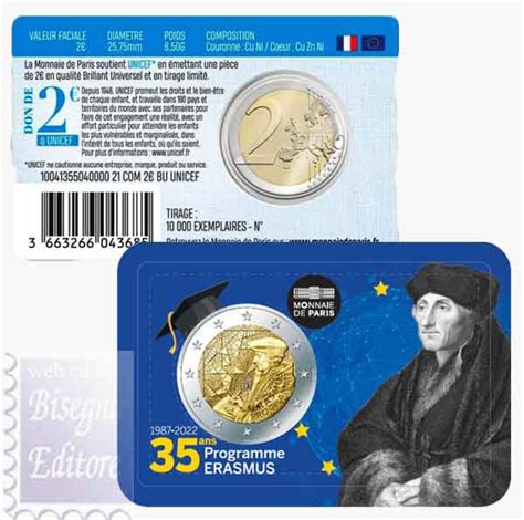 Monete Euro 2022 Coincard Ufficiale Bu 2 Euro Francia Programma