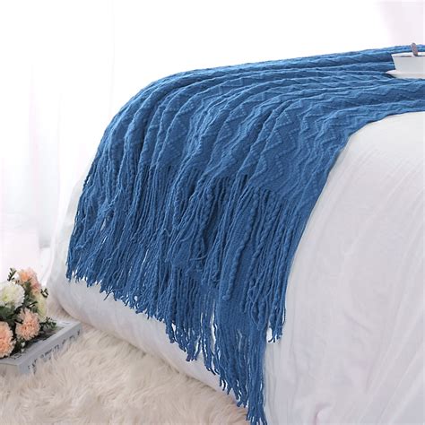 Piccocasa Soft Acrylic Decorative Throw Blanket Fringe For Couch 50x60