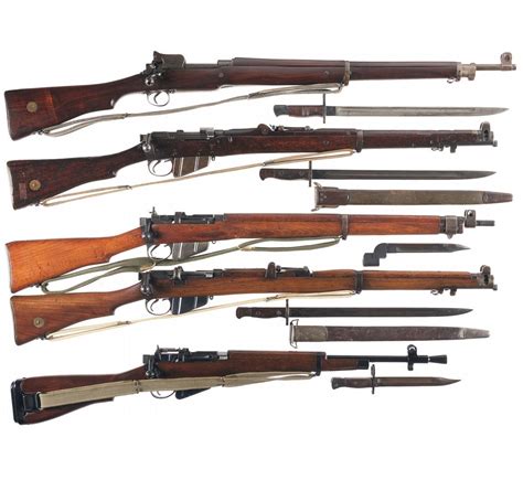Five British Bolt Action Military Rifles With Bayonets