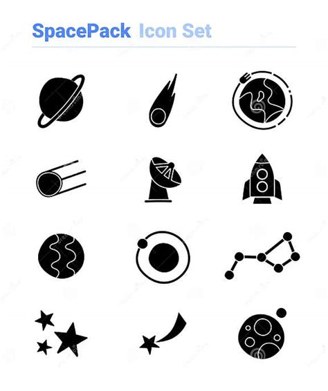 Space Icon Set Of Black And White Types Isolated Vector Sign Symbols