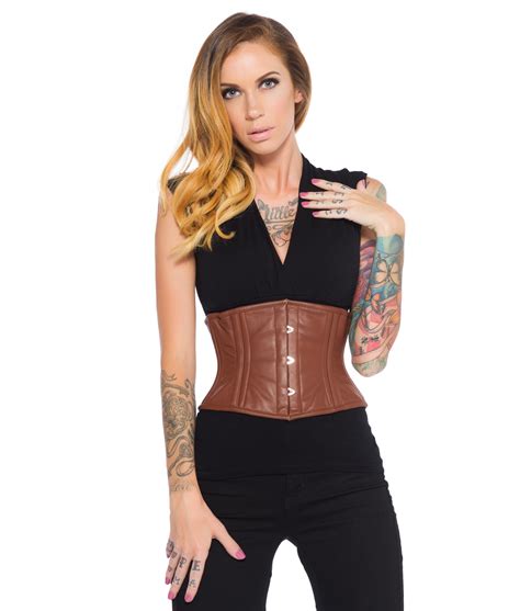 Bella Brown Leather Corset Underbust Leather Corset Glamorous