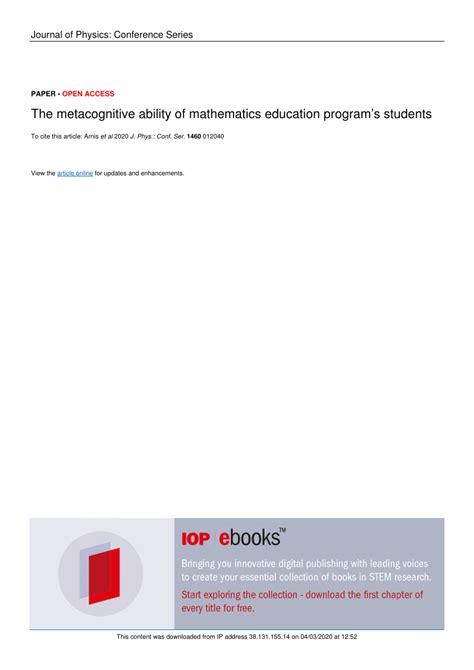 Pdf The Metacognitive Ability Of Mathematics Education Programs Students