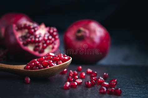 Fresh Pomegranate On A Black Background Stock Photo Image Of Black