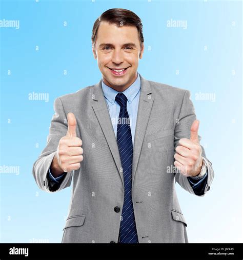 Successful Entrepreneur Showing Double Thumbs Up Stock Photo Alamy