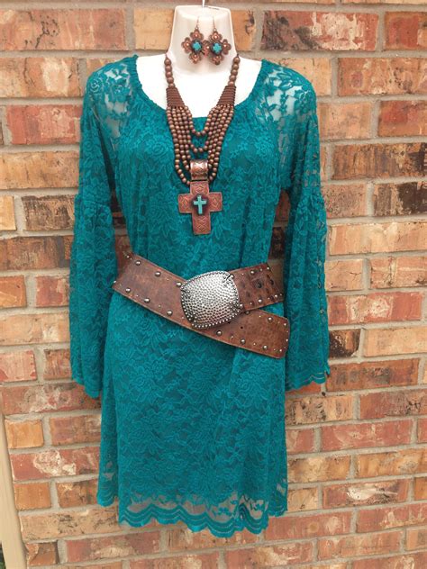 western style lace dress teal jade turquoise brown leather belt copper jewelry facebook