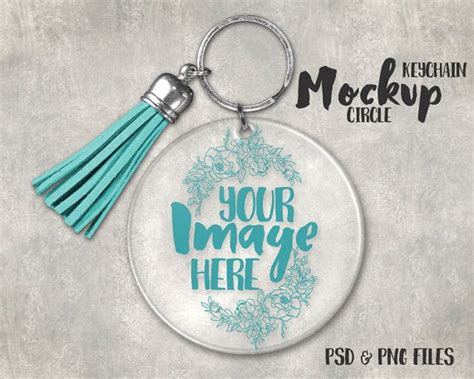 Clear Acrylic Round Keychain With Tassel Mockup Add Your Own Etsy
