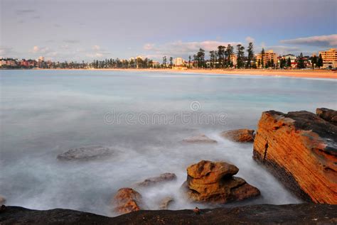 Sun Rises Over Manly Beach Sydney Australia Stock Image Image Of