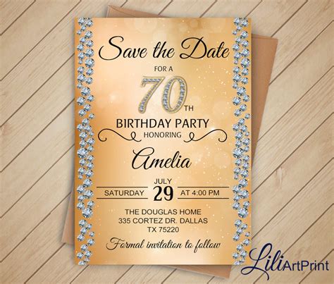 Save The Date Brilliants 70th Birthday Invitation Surprise Etsy
