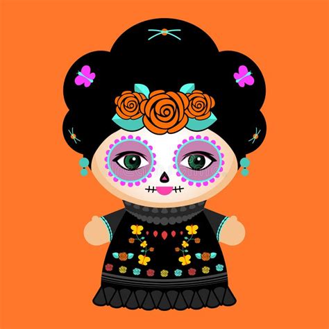 Day Of The Dead Classic Mexican Catrina Doll Vector Illustration Stock