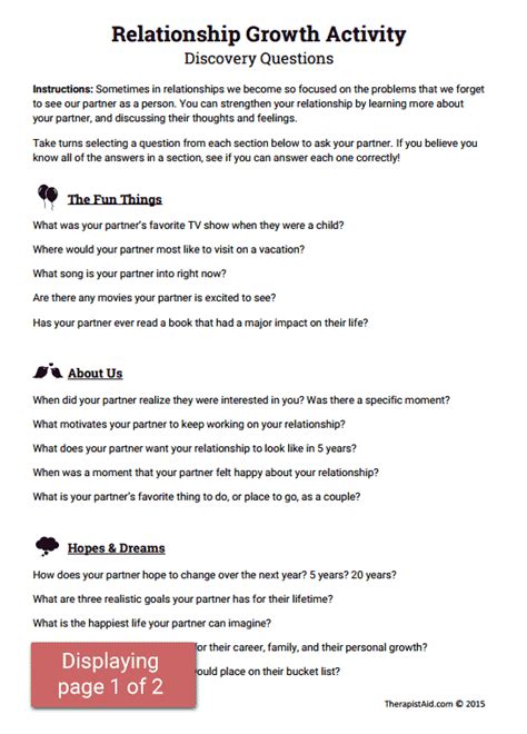 Relationship Growth Activity Worksheet Relationship