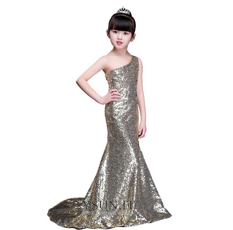 Crea outfit sempre impeccabili con i nostri abiti da bambina per le grandi occasioni. Abito cerimonia bambina Lungo moda monospalla Perline Naturale Corpetto Paillette - www.ysun.it