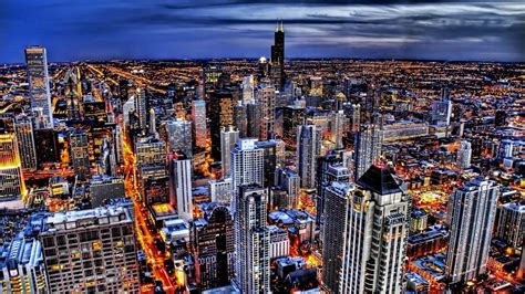 🥇 Chicago City Lights Cityscapes Skyline Skyscrapers Wallpaper 87722