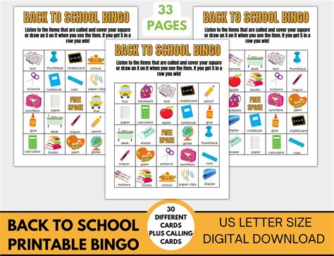 Back To School Bingo Printables Printable Bingo Game Etsy