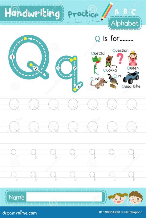 Letter Q Uppercase And Lowercase Tracing Practice Worksheet A4 Stock