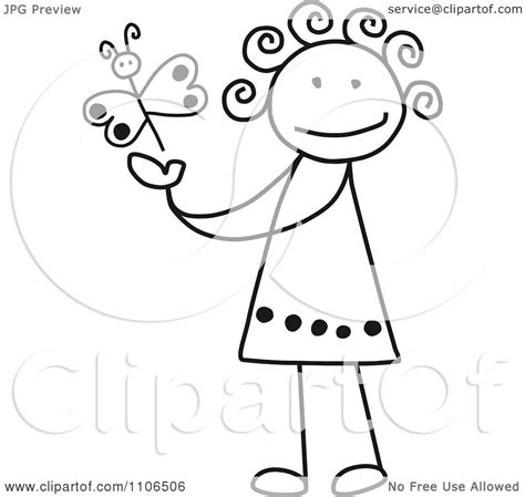 Clipart Black And White Stick Drawing Of A Happy Girl