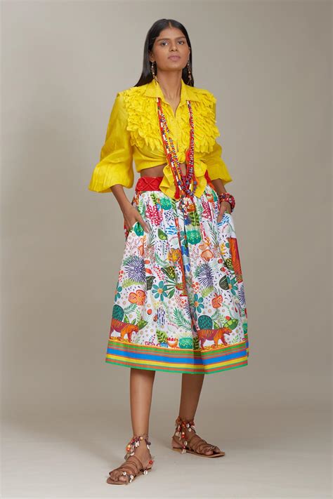 Buy Payal Jain White Cotton Silk Floral Print Skirt Online Aza Fashions