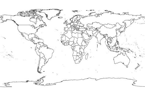 High Res World Map Political Outlines Black And White World Map
