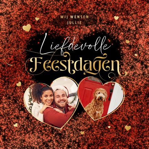 Kerstkaart Hartjes Liefdevol Goud Rood Foto S Kaartje2go