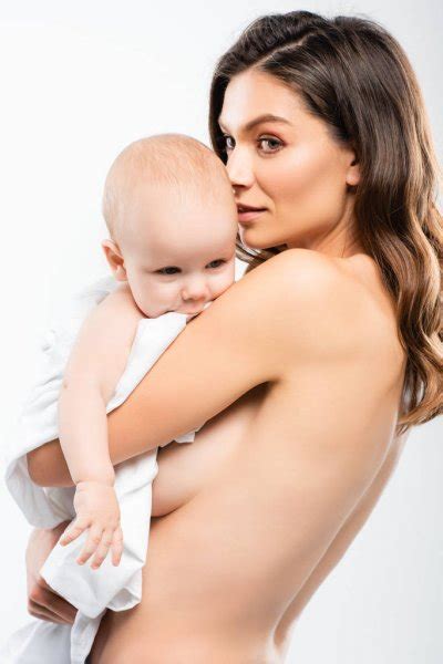 Portrait Nude Mother Kissing Cute Baby Isolated White Stock Photo Igorvetushko
