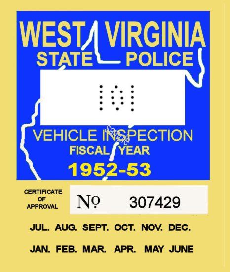 1952 West Virginia Inspection Sticker Bob Hoyts Classic Inspection