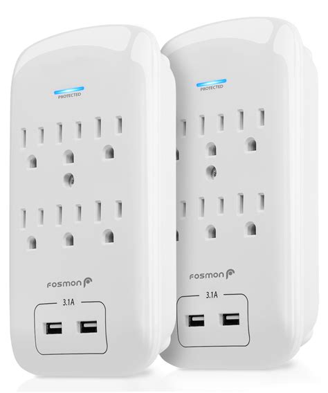 6 Outlet Wall Adapter Tap with USB Charger, Fosmon 3-Prong Wall Mount ...