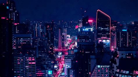 Download Wallpaper 3840x2160 Night City City Lights Aerial View Buildings Architecture