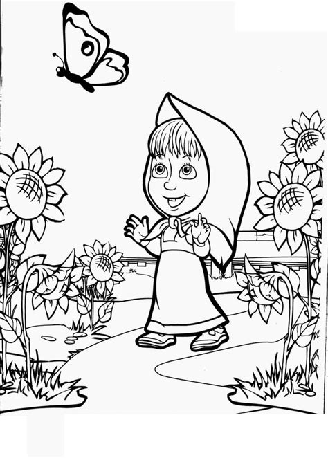 masha and butterfly coloring page download print or color online for free