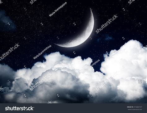 Moon Night Sky Clouds Elements This Stock Illustration 315684197
