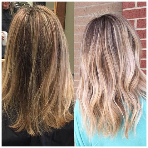 Before And After Transformation To Bright Ash Blonde Balayage What Is