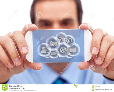 Businessman With Smart Gadget Accessing Cloud Applications Stock Photo - Image of closeup ...