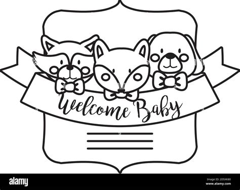 Baby Shower Frame Card With Animals And Welcome Baby Lettering Line