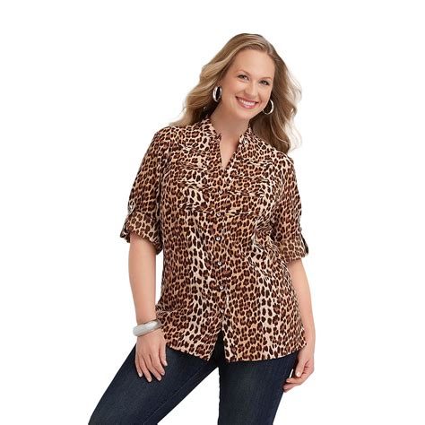 Kathy Che Women S Plus Cadet Blouse Cheetah