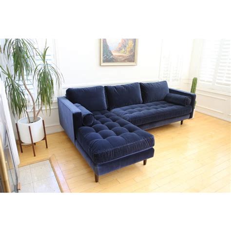 Mid Century Modern Navy Blue Velvet Sectional Sofa Chairish
