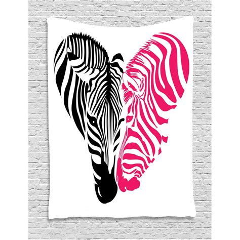 Pink Zebra Tapestry African Zebra Couple Heads In The Shape Of Heart