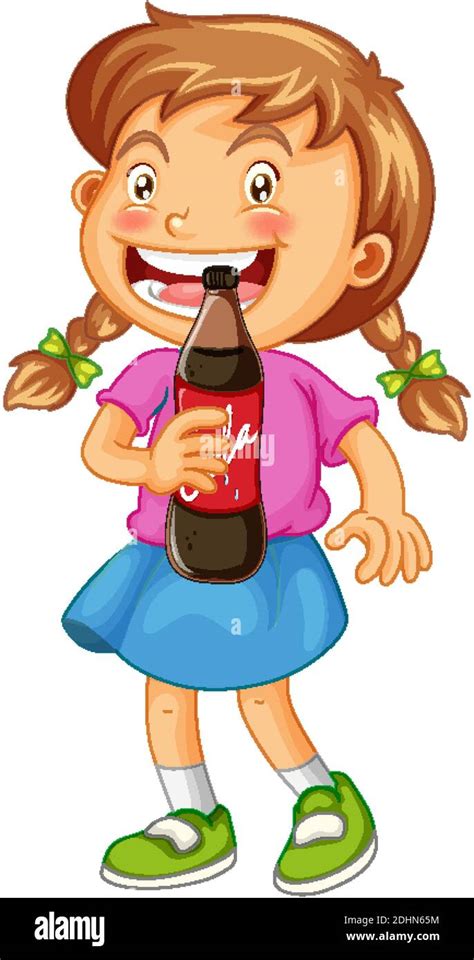 happy girl holding soda drink illustration stock vector image and art alamy