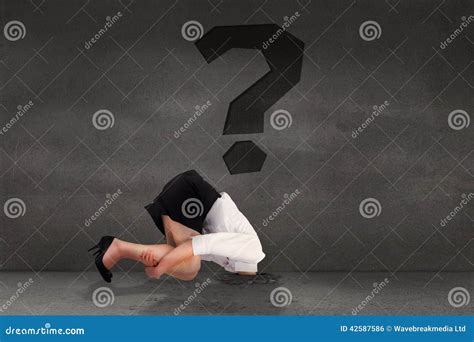Composite Image Of Businesswoman Burying Her Head Stock Photo Image
