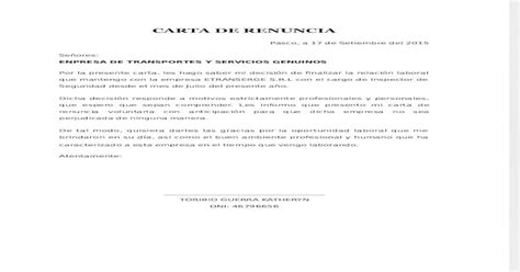 Ejemplo Modelo Carta Renuncia Al Cargo Pdf Document