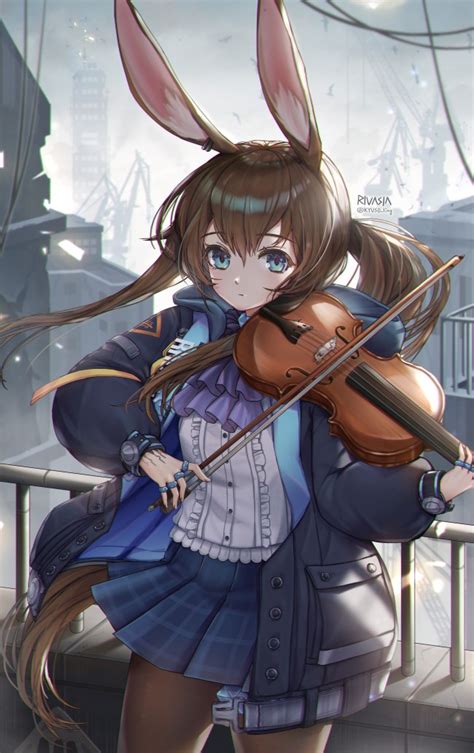 Wallpaper Amiya Violin Arknights Bunny Ear Coat Anime