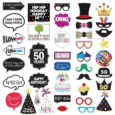 50th Birthday Photo Booth Party Props 40 Pieces Funny 50th Etsy