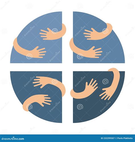Human Hands Embracing or Holding Circle Segments Vector Flat