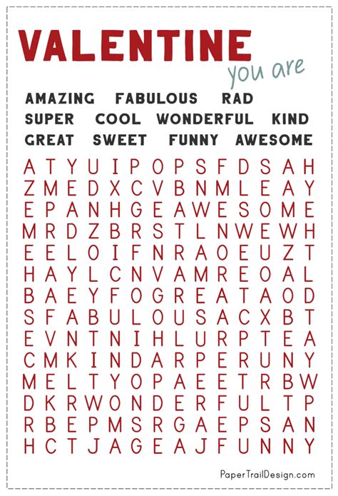 Free Printable Valentines Word Search Paper Trail Design