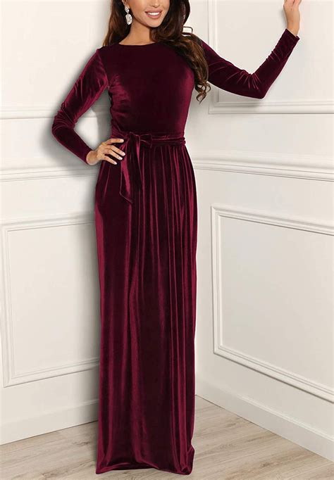 Zattcas Womens Elegant Velvet Long Sleeve Maxi Dress Winter Party Long